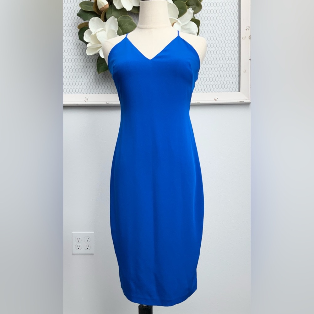 Polo Ralph Lauren 100% Silk Sleeveless Sheath Dress Royal Cobalt